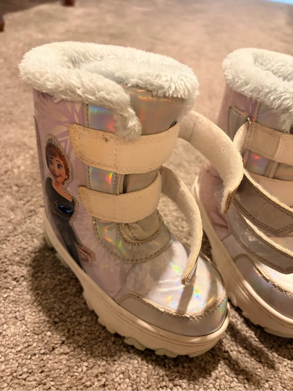 Girls' Pink Holographic Character Winter Boots with Faux-Fur Trim